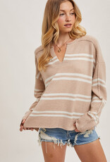 509 Broadway Notch Neck Striped Knit Sweater
