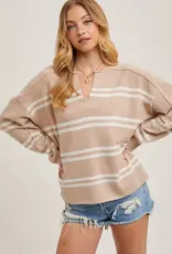 509 Broadway Notch Neck Striped Knit Sweater