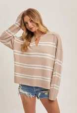 509 Broadway Notch Neck Striped Knit Sweater