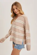 509 Broadway Notch Neck Striped Knit Sweater