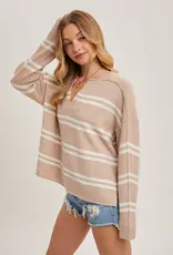 509 Broadway Notch Neck Striped Knit Sweater
