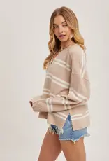 509 Broadway Notch Neck Striped Knit Sweater