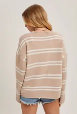 509 Broadway Notch Neck Striped Knit Sweater