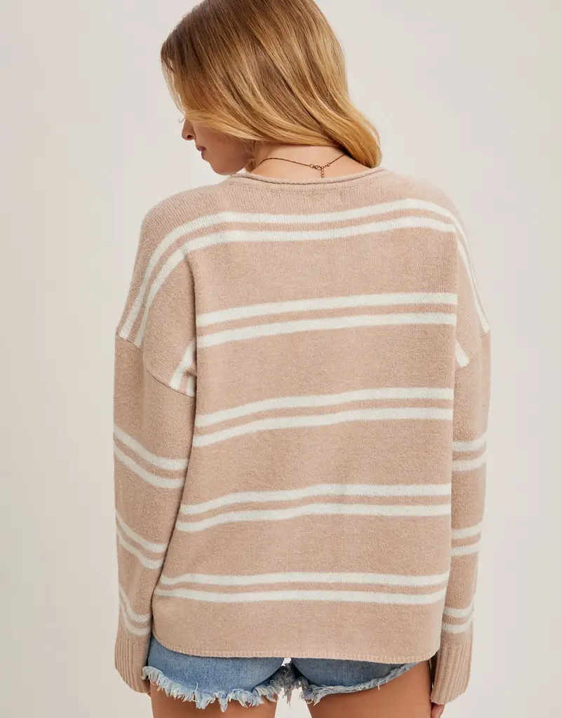509 Broadway Notch Neck Striped Knit Sweater