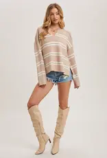 509 Broadway Notch Neck Striped Knit Sweater