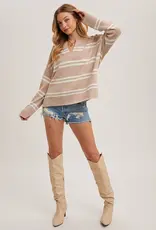 509 Broadway Notch Neck Striped Knit Sweater