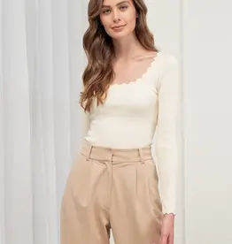 509 Broadway Scallop Trim Long Sleeve Sweater Top