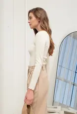 509 Broadway Scallop Trim Long Sleeve Sweater Top