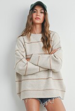 509 Broadway Striped Pattern Drop Shoulder Sweater