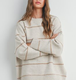 509 Broadway Striped Pattern Drop Shoulder Sweater