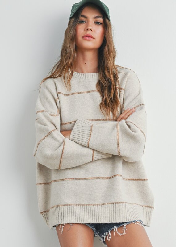 509 Broadway Striped Pattern Drop Shoulder Sweater