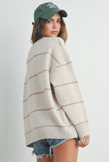 509 Broadway Striped Pattern Drop Shoulder Sweater