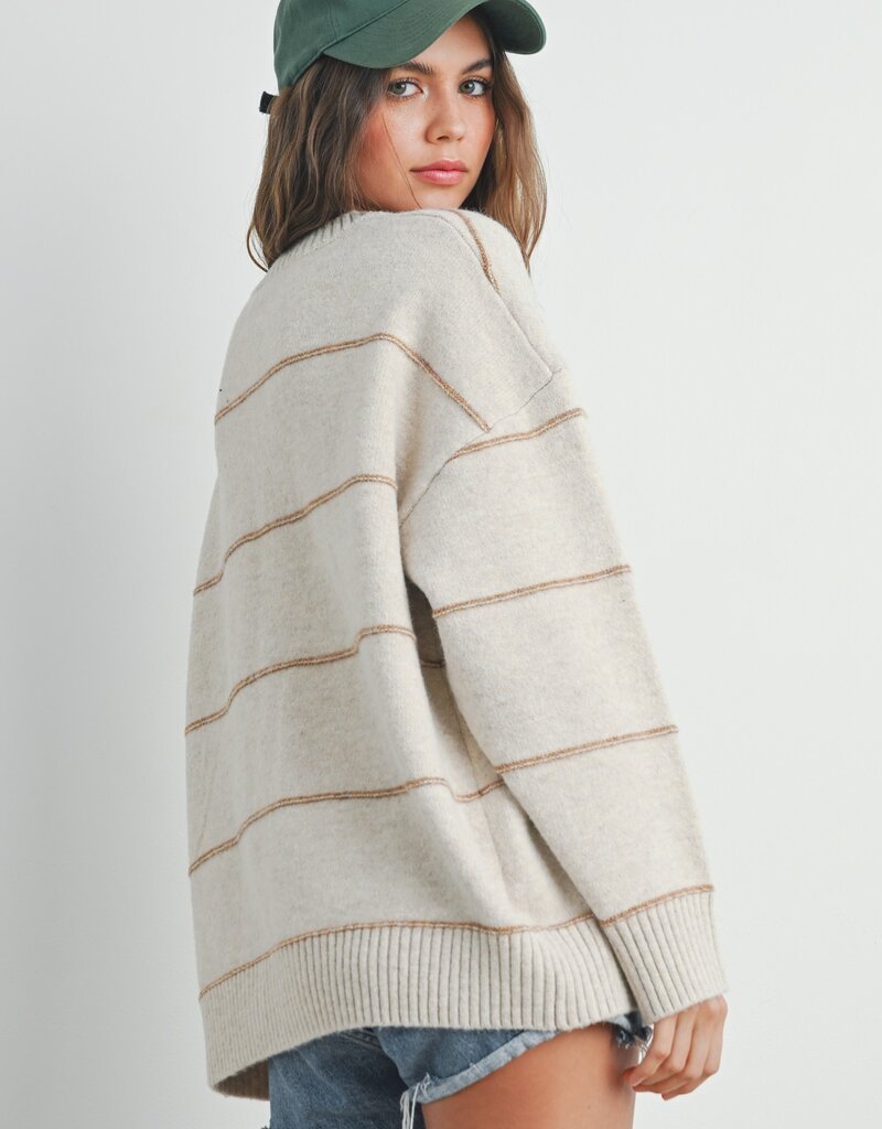 509 Broadway Striped Pattern Drop Shoulder Sweater
