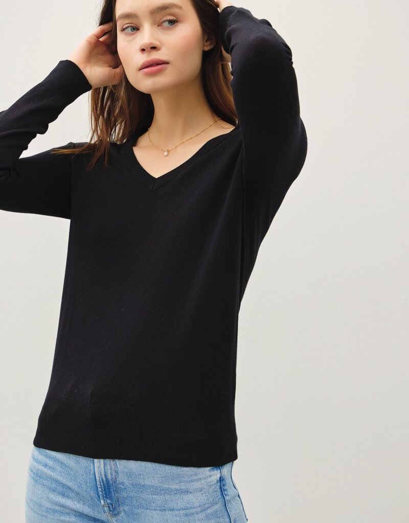 509 Broadway Classic V-Neck Solid Sweater