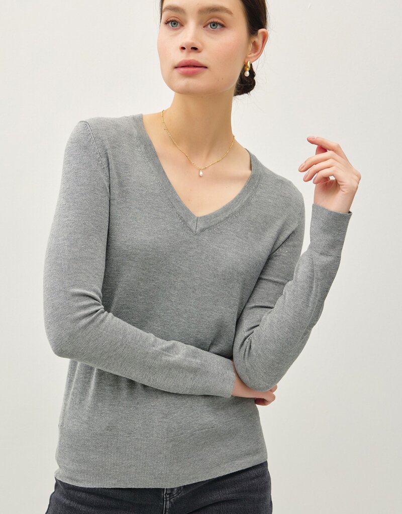509 Broadway Classic V-Neck Solid Sweater