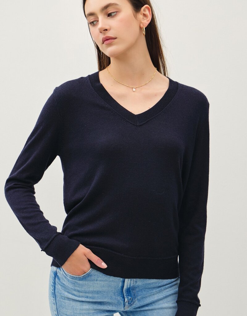 509 Broadway Lightweight V-Neck Varsity Sweater
