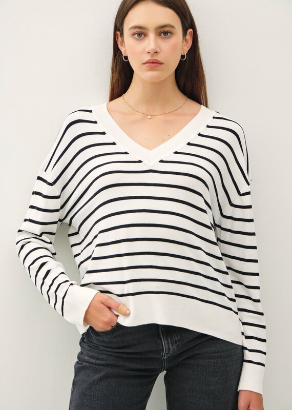 Stripe V-Neck Lightweight Sweater