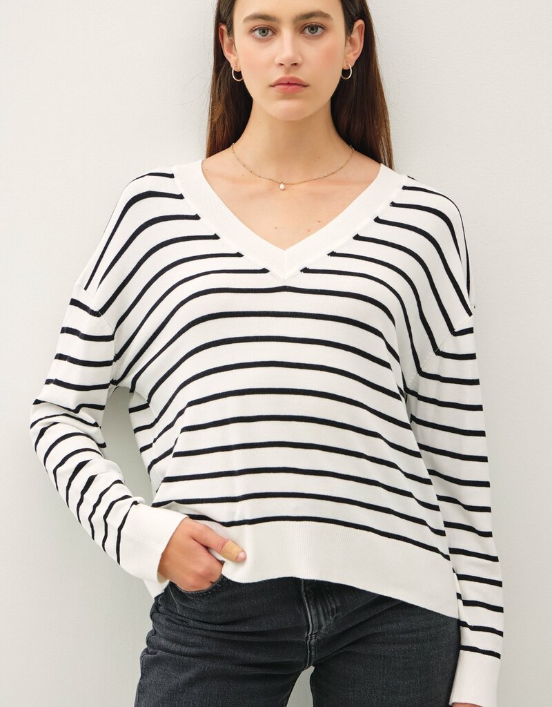 Stripe V-Neck Lightweight Sweater