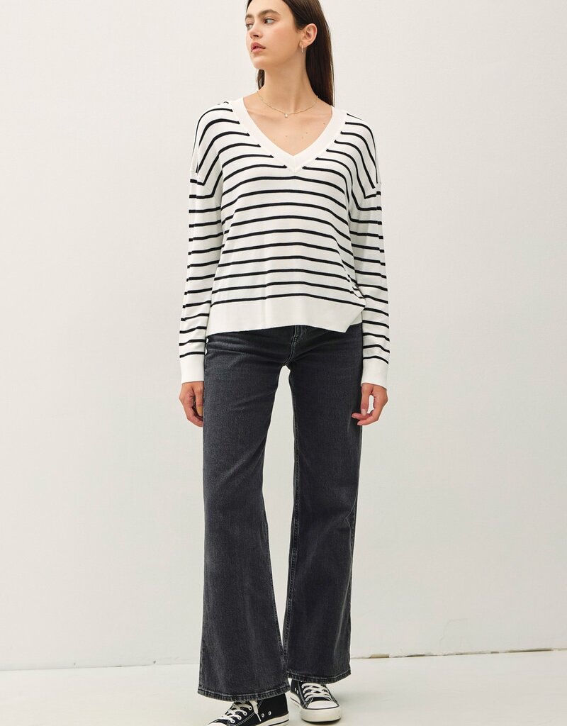 Stripe V-Neck Lightweight Sweater