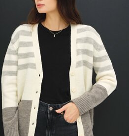 509 Broadway Striped Color Block Button Cardigan
