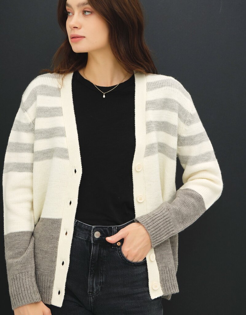 509 Broadway Striped Color Block Button Cardigan