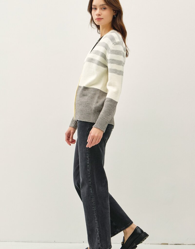 509 Broadway Striped Color Block Button Cardigan