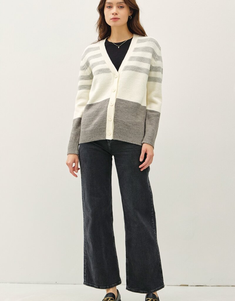 509 Broadway Striped Color Block Button Cardigan