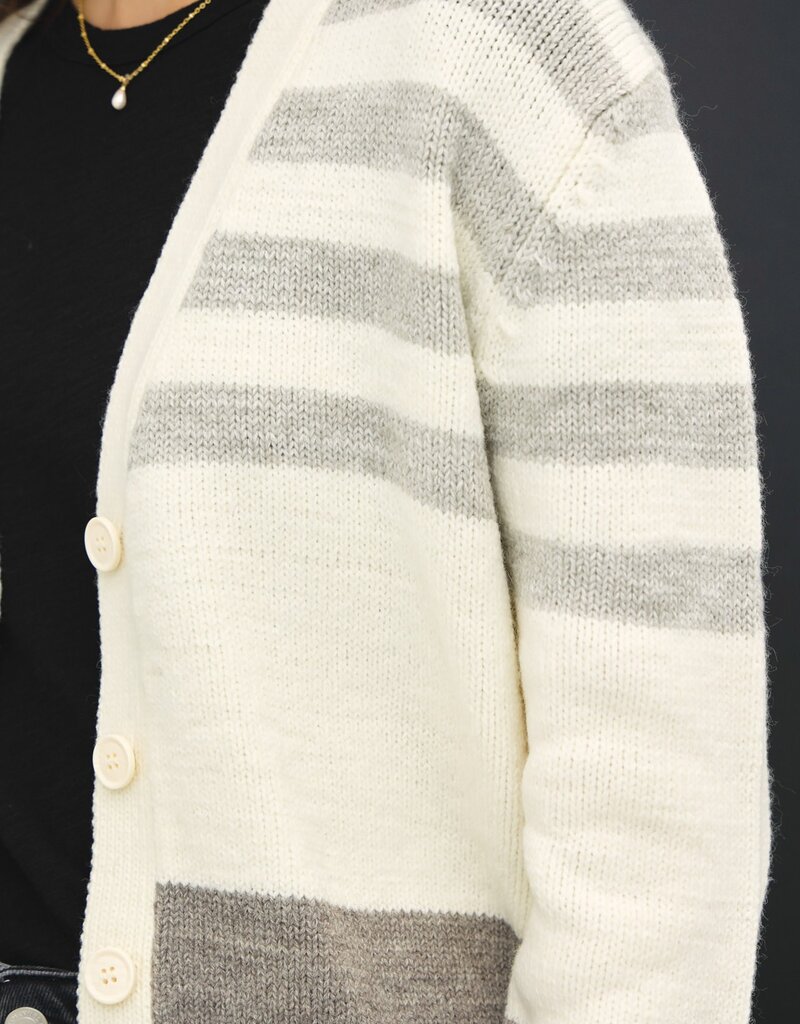 509 Broadway Striped Color Block Button Cardigan