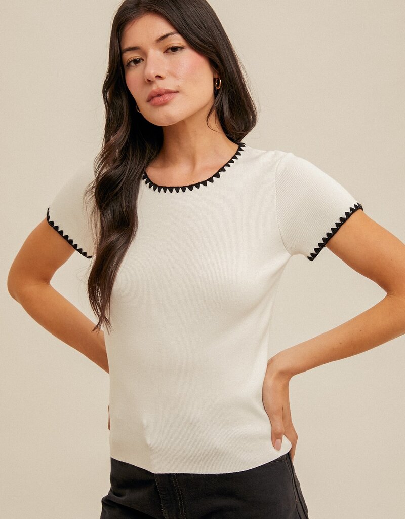 509 Broadway Contrast Edge Sweater Tee