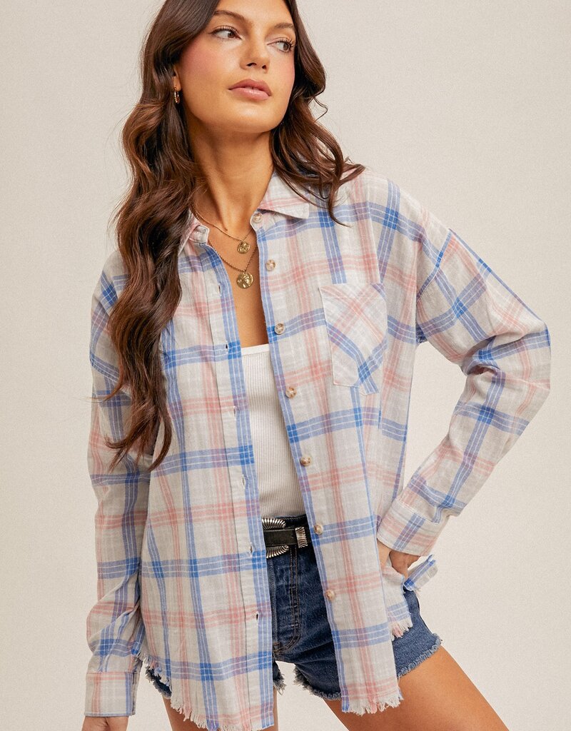 509 Broadway Fringe Hem Plaid Button Down