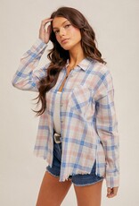 509 Broadway Fringe Hem Plaid Button Down