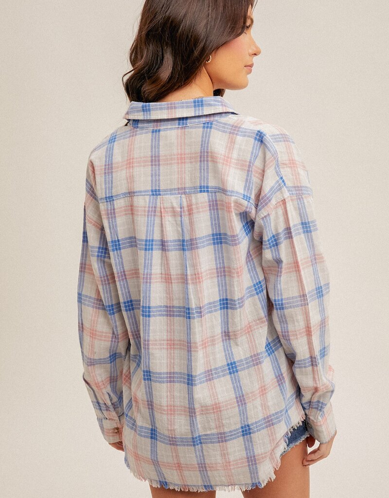 509 Broadway Fringe Hem Plaid Button Down