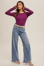 509 Broadway Boat Neck Washed Henley Top