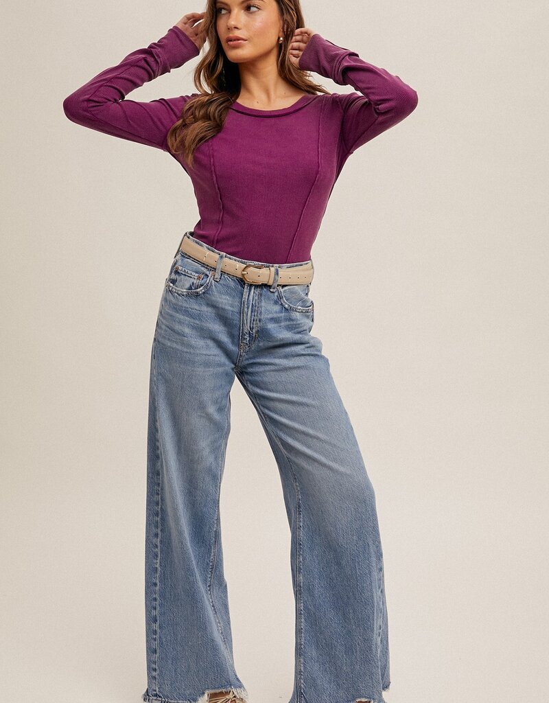509 Broadway Boat Neck Washed Henley Top
