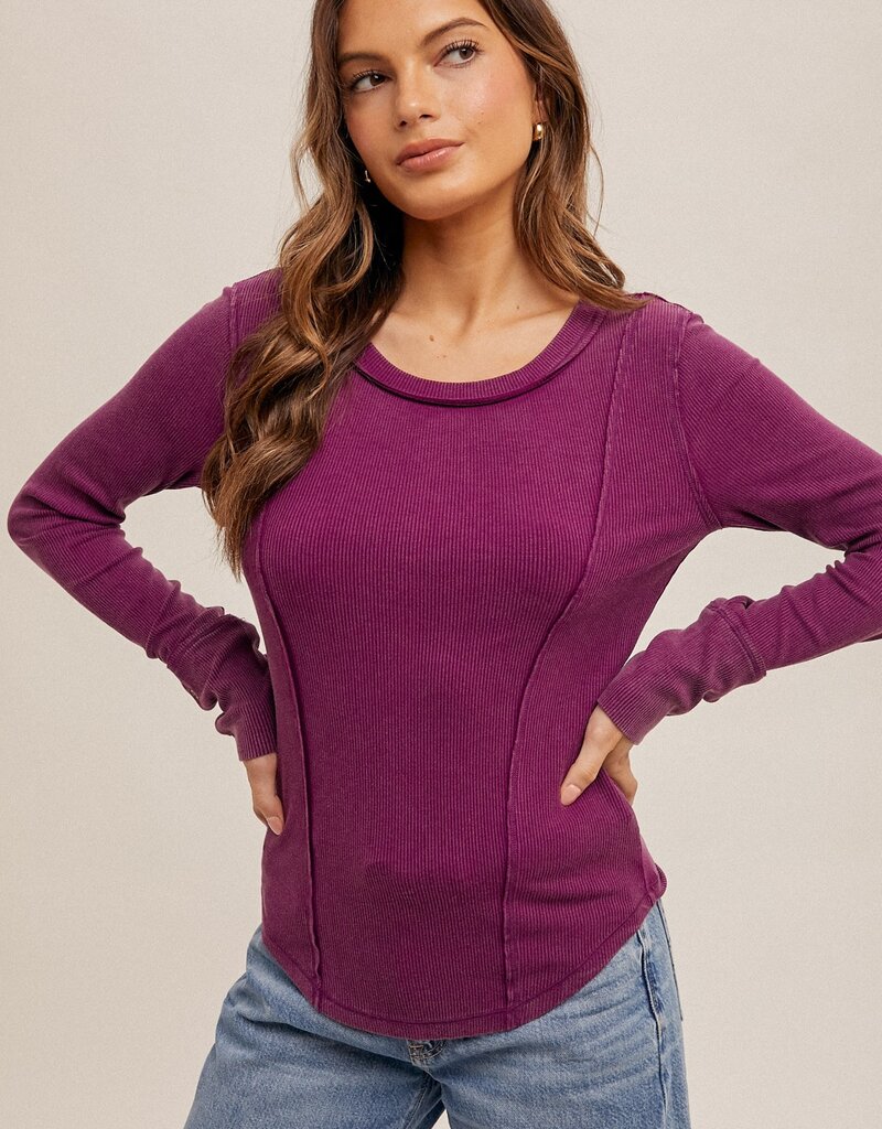 509 Broadway Boat Neck Washed Henley Top