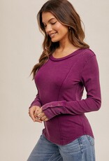 509 Broadway Boat Neck Washed Henley Top