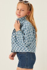 509 Broadway Girls Checker Relax Fit Denim Jacket