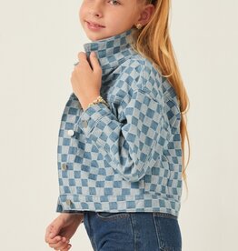 509 Broadway Girls Checker Relax Fit Denim Jacket