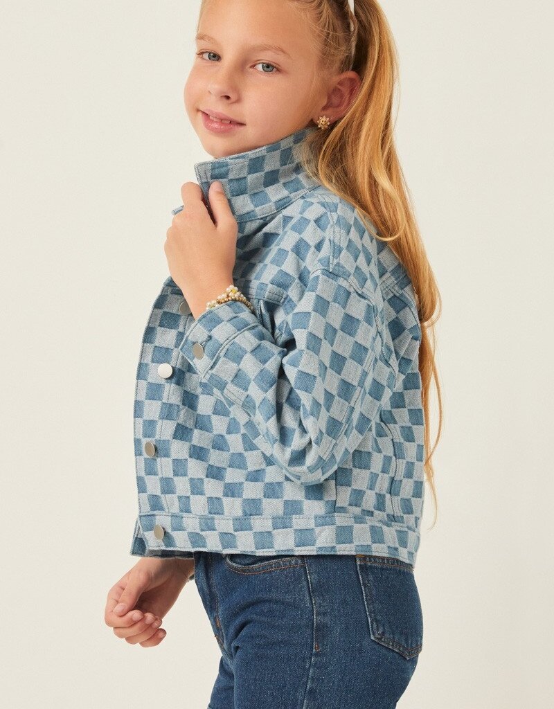 509 Broadway Girls Checker Relax Fit Denim Jacket