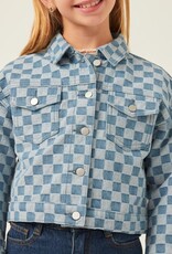 509 Broadway Girls Checker Relax Fit Denim Jacket