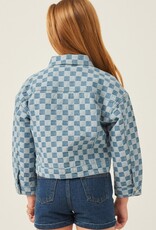 509 Broadway Girls Checker Relax Fit Denim Jacket