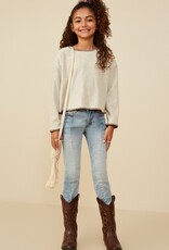 509 Broadway Girls Brushed Contrast Stitch Long Sleeve Knit