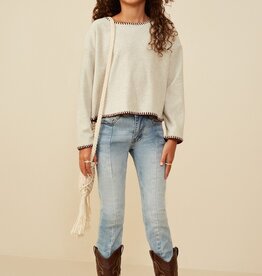 509 Broadway Girls Brushed Contrast Stitch Long Sleeve Knit