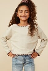 509 Broadway Girls Brushed Contrast Stitch Long Sleeve Knit