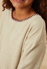 509 Broadway Girls Brushed Contrast Stitch Long Sleeve Knit