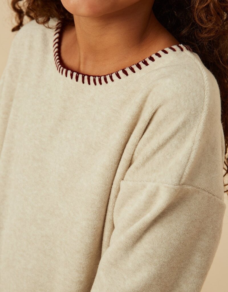 509 Broadway Girls Brushed Contrast Stitch Long Sleeve Knit