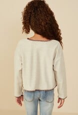 509 Broadway Girls Brushed Contrast Stitch Long Sleeve Knit