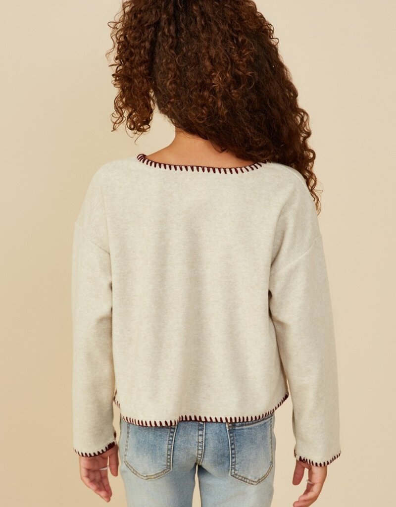 509 Broadway Girls Brushed Contrast Stitch Long Sleeve Knit