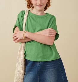 509 Broadway Girls Raw Edge Detail Triblend Knit Dolman Tee