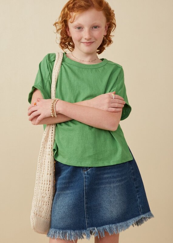 509 Broadway Girls Raw Edge Detail Triblend Knit Dolman Tee